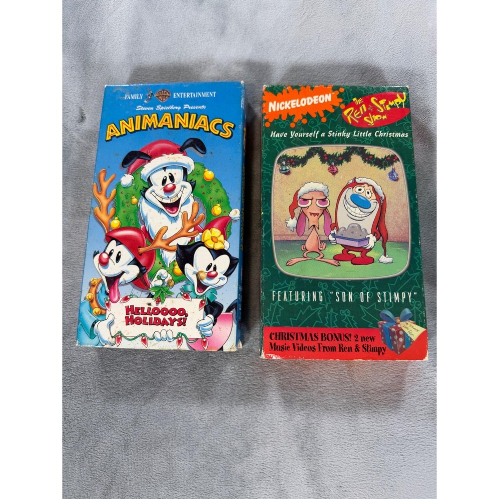 VTG Christmas VHS Bundle Animaniacs Hello Holidays and Ren & Stimpy Christmas